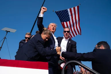 President Donald J Trump defiant after being shot in the ear by would be assassin. Trump Shot